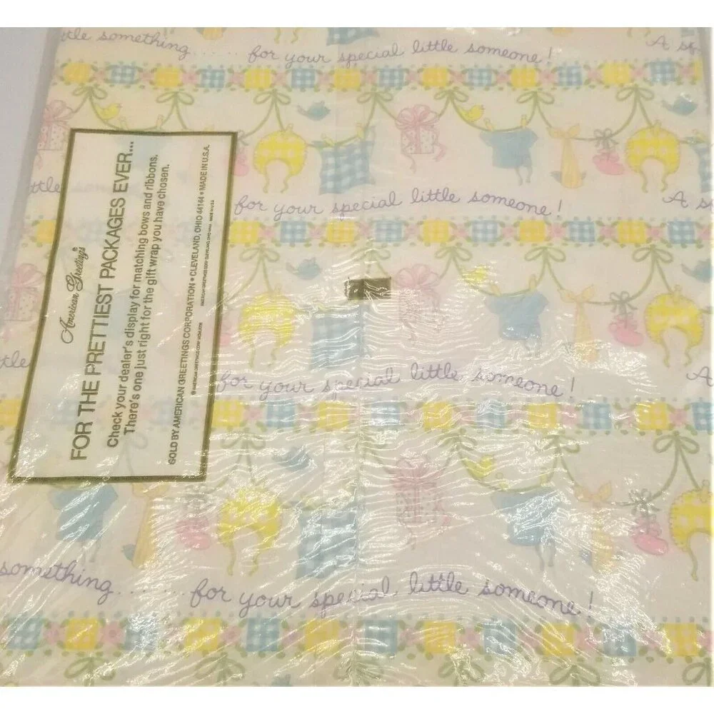 Vintage Gift Wrap Hallmark American Greetings Baby Shower NIP Lot of 3